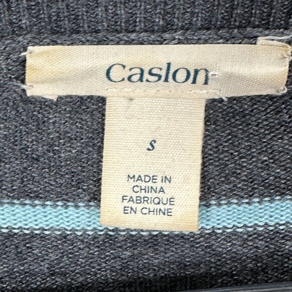 Caslon Sweater Womens Small Tunic Gray Cotton Stripe Pockets Zip Neck - Picture 9 of 11